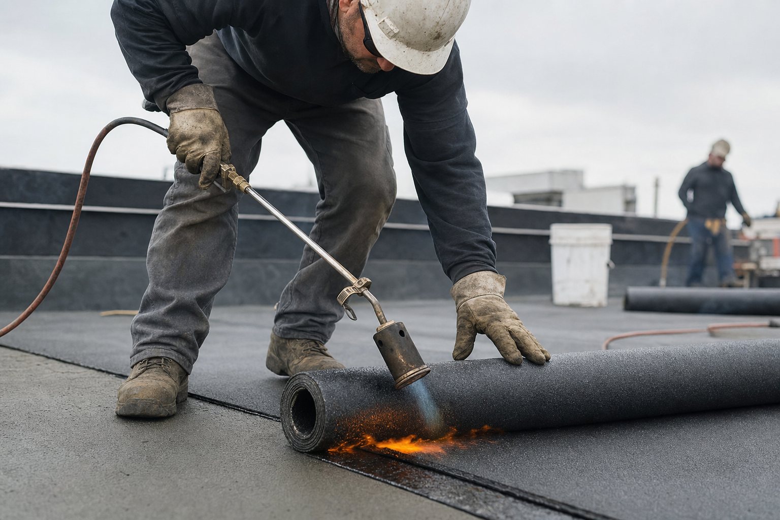 Commercial roof replacement in progress